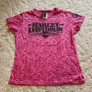 Harley Davidson Pink Burnout Zebra Print T-Shirt